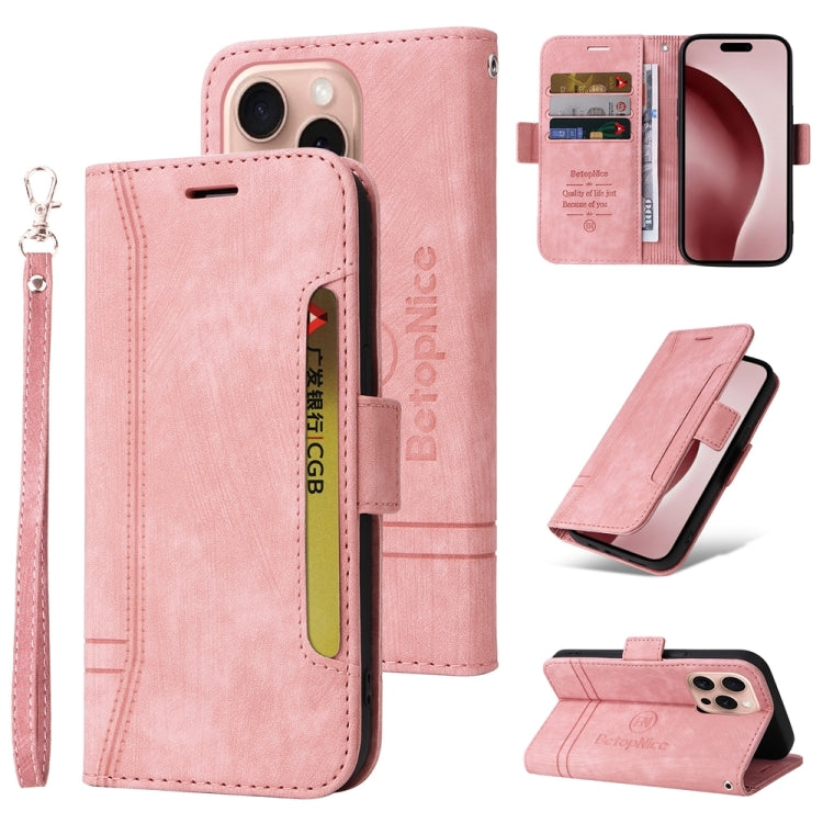 For iPhone 16 Pro BETOPNICE Dual-side Buckle Leather Phone Case(Pink) - iPhone 16 Pro Cases by BETOPNICE | Online Shopping South Africa | PMC Jewellery | Buy Now Pay Later Mobicred