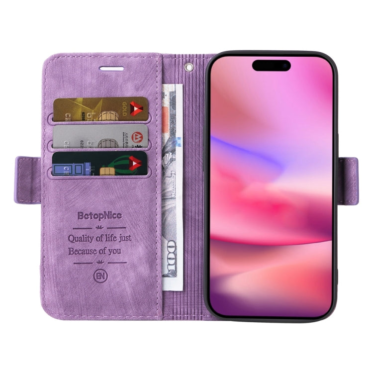 For iPhone 16 BETOPNICE Dual-side Buckle Leather Phone Case(Purple) - iPhone 16 Cases by BETOPNICE | Online Shopping South Africa | PMC Jewellery | Buy Now Pay Later Mobicred