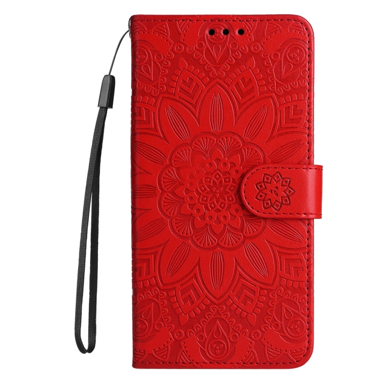 For iPhone 16e Embossed Sunflower Leather Phone Case(Red) - iPhone 16e Cases by PMC TechLife | Online Shopping South Africa | PMC TechLife | Buy Now Pay Later Mobicred