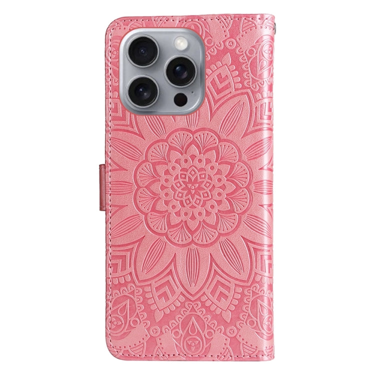 For iPhone 16 Pro Max Embossed Sunflower Leather Phone Case(Pink) - iPhone 16 Pro Max Cases by PMC Jewellery | Online Shopping South Africa | PMC Jewellery | Buy Now Pay Later Mobicred