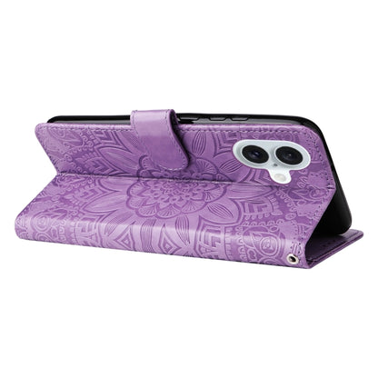 For iPhone 16 Plus Embossed Sunflower Leather Phone Case(Purple) - iPhone 16 Plus Cases by PMC Jewellery | Online Shopping South Africa | PMC Jewellery | Buy Now Pay Later Mobicred