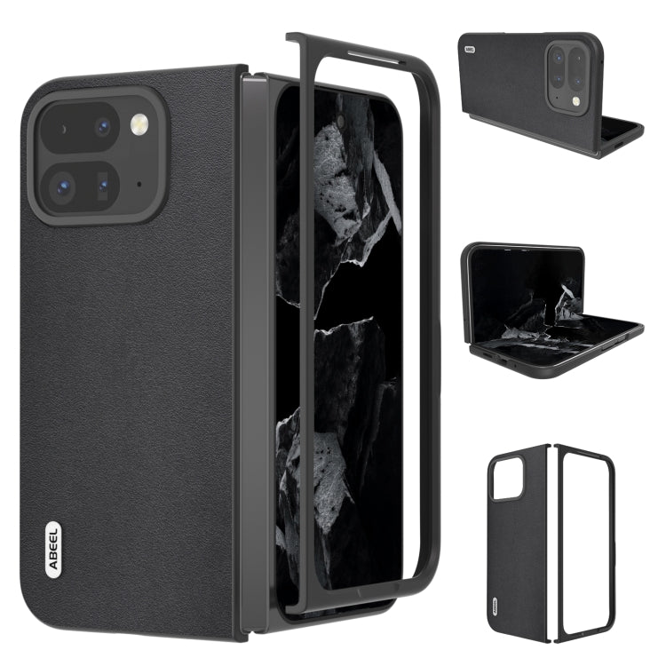 For Google Pixel 9 Pro Fold ABEEL Genuine Leather Xiaoya Series Phone Case(Black) - Google Cases by PMC TechLife | Online Shopping South Africa | PMC TechLife | Buy Now Pay Later Mobicred