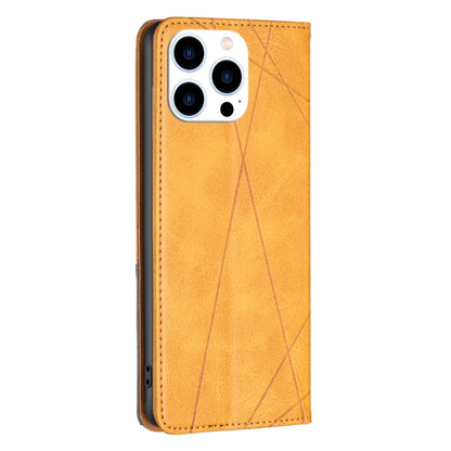 For iPhone 16 Pro Max Rhombus Texture Magnetic Leather Phone Case(Yellow) - iPhone 16 Pro Max Cases by PMC Jewellery | Online Shopping South Africa | PMC Jewellery | Buy Now Pay Later Mobicred