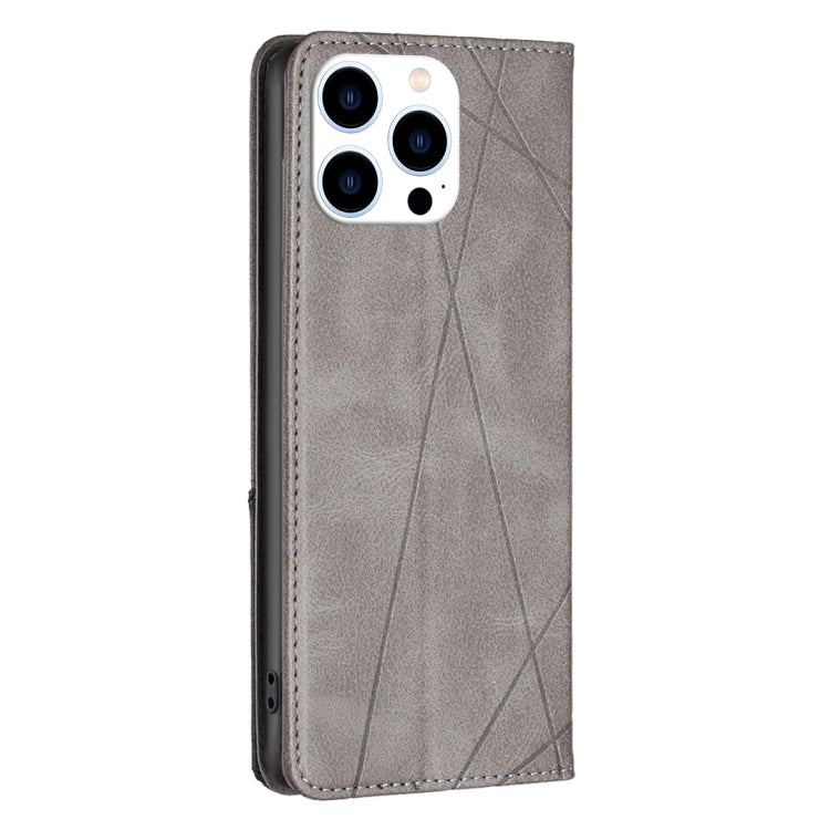 For iPhone 16 Pro Max Rhombus Texture Magnetic Leather Phone Case(Grey) - iPhone 16 Pro Max Cases by PMC Jewellery | Online Shopping South Africa | PMC Jewellery | Buy Now Pay Later Mobicred