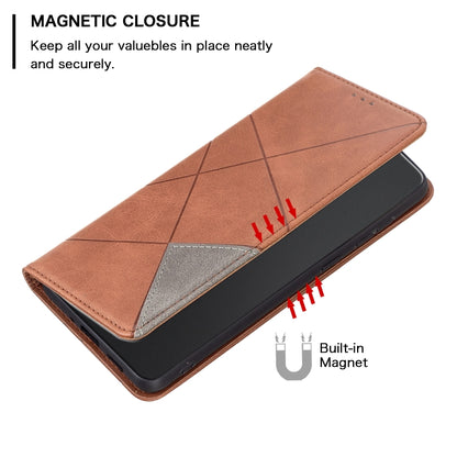 For iPhone 16 Rhombus Texture Magnetic Leather Phone Case(Brown) - iPhone 16 Cases by PMC Jewellery | Online Shopping South Africa | PMC Jewellery | Buy Now Pay Later Mobicred