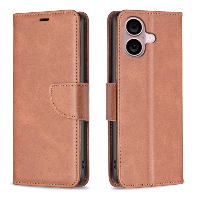 For iPhone 16 Lambskin Texture Pure Color Flip Leather Phone Case(Brown) - iPhone 16 Cases by PMC TechLife | Online Shopping South Africa | PMC TechLife | Buy Now Pay Later Mobicred
