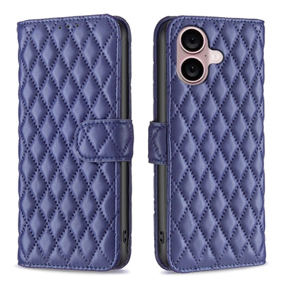 For iPhone 16 Diamond Lattice Wallet Flip Leather Phone Case(Blue) - iPhone 16 Cases by PMC Jewellery | Online Shopping South Africa | PMC Jewellery | Buy Now Pay Later Mobicred