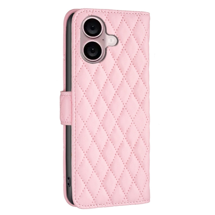 For iPhone 16 Diamond Lattice Wallet Flip Leather Phone Case(Pink) - iPhone 16 Cases by PMC TechLife | Online Shopping South Africa | PMC TechLife | Buy Now Pay Later Mobicred