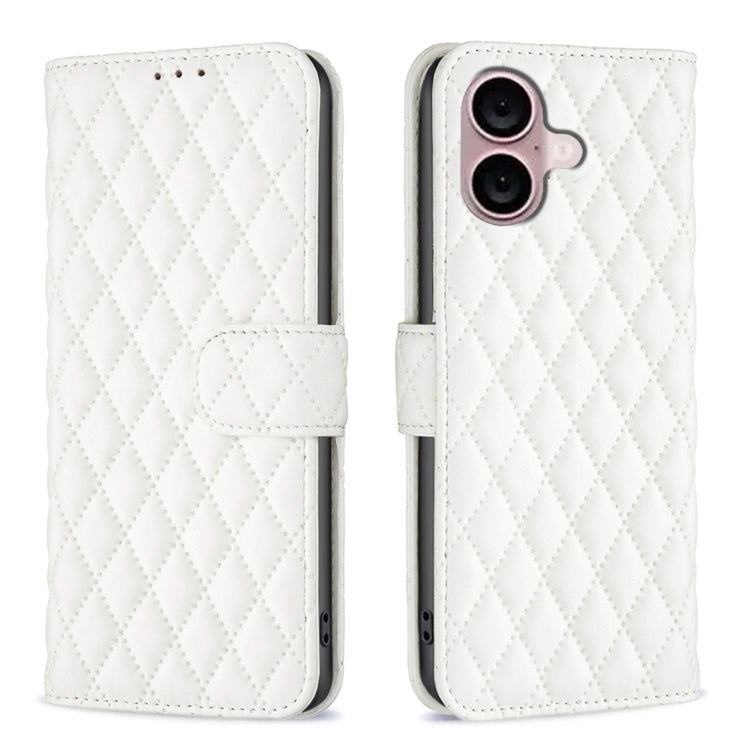 For iPhone 16 Plus Diamond Lattice Wallet Flip Leather Phone Case(White) - iPhone 16 Plus Cases by PMC Jewellery | Online Shopping South Africa | PMC Jewellery | Buy Now Pay Later Mobicred