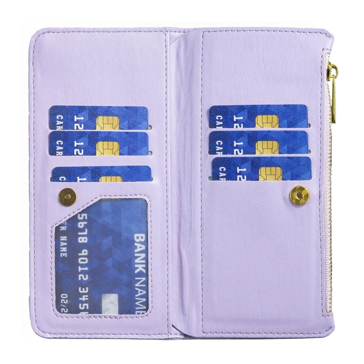 For iPhone 16 Pro Max Diamond Lattice Zipper Wallet Leather Flip Phone Case(Purple) - iPhone 16 Pro Max Cases by PMC Jewellery | Online Shopping South Africa | PMC Jewellery | Buy Now Pay Later Mobicred