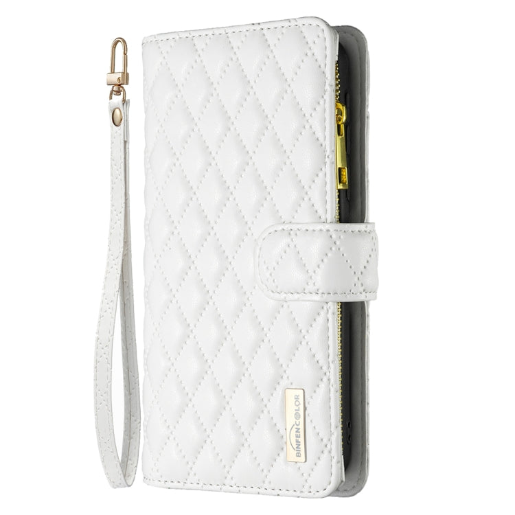 For iPhone 16 Pro Diamond Lattice Zipper Wallet Leather Flip Phone Case(White) - iPhone 16 Pro Cases by PMC Jewellery | Online Shopping South Africa | PMC Jewellery | Buy Now Pay Later Mobicred