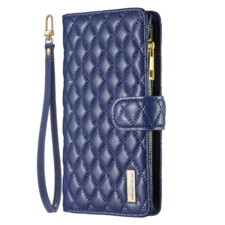 For iPhone 16 Plus Diamond Lattice Zipper Wallet Leather Flip Phone Case(Blue) - iPhone 16 Plus Cases by PMC Jewellery | Online Shopping South Africa | PMC Jewellery | Buy Now Pay Later Mobicred