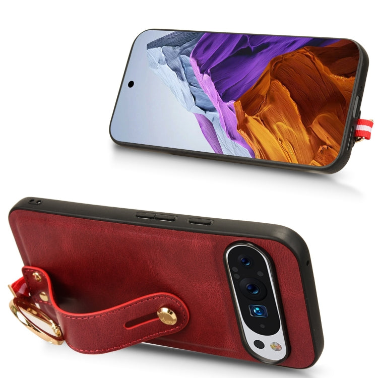 For Google Pixel 9 Wristband Leather Back Phone Case(Red) - Google Cases by PMC Jewellery | Online Shopping South Africa | PMC Jewellery | Buy Now Pay Later Mobicred