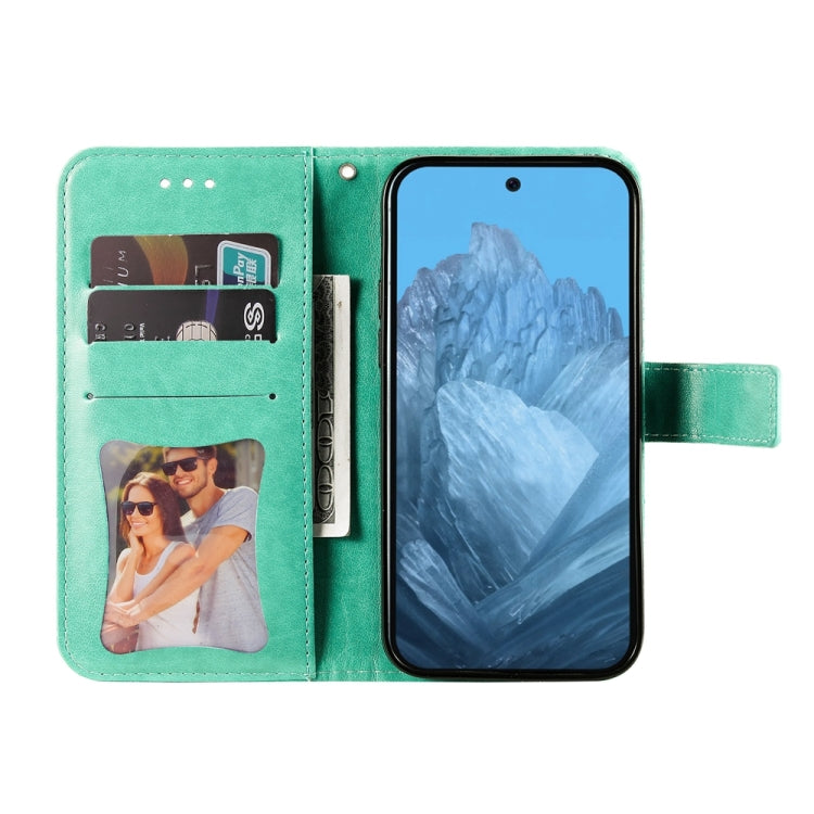 For Google Pixel 9 7-petal Flowers Embossing Leather Phone Case(Green) - Google Cases by PMC Jewellery | Online Shopping South Africa | PMC Jewellery | Buy Now Pay Later Mobicred