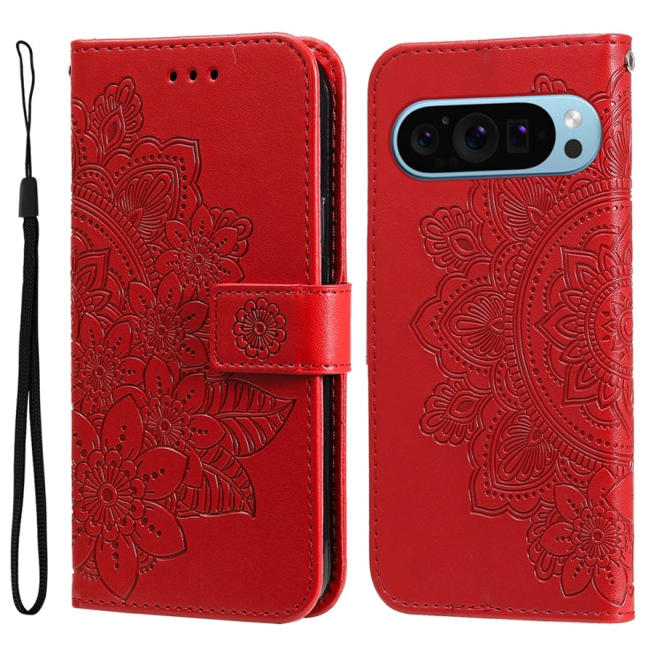 For Google Pixel 9 7-petal Flowers Embossing Leather Phone Case(Red) - Google Cases by PMC Jewellery | Online Shopping South Africa | PMC Jewellery | Buy Now Pay Later Mobicred