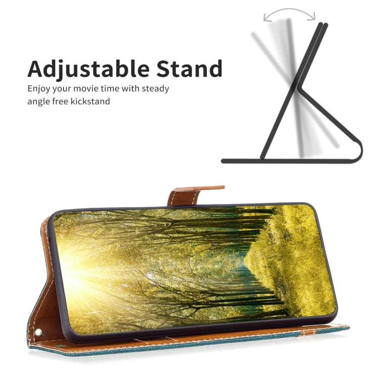 For iPhone 16 Plus Color Block Denim Texture Leather Phone Case(Green) - iPhone 16 Plus Cases by PMC TechLife | Online Shopping South Africa | PMC TechLife | Buy Now Pay Later Mobicred