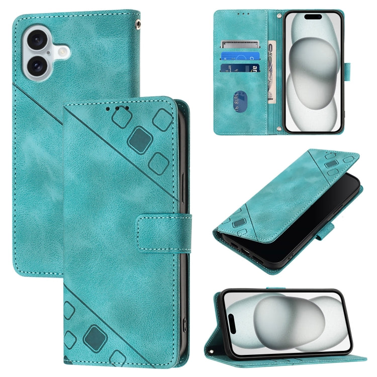 For iPhone 16 Plus Skin-feel Embossed Leather Phone Case(Green) - iPhone 16 Plus Cases by PMC Jewellery | Online Shopping South Africa | PMC Jewellery | Buy Now Pay Later Mobicred