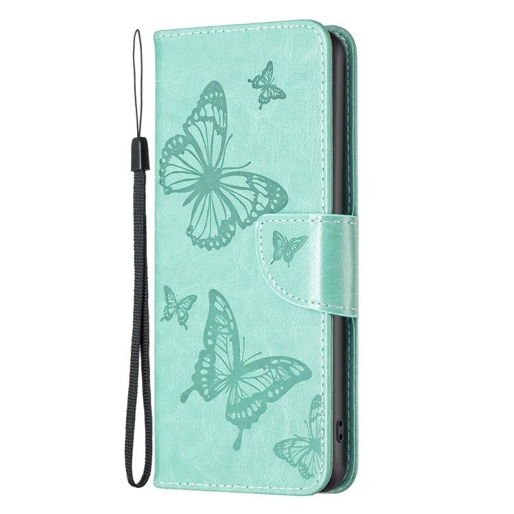 For iPhone 16 Pro Embossing Two Butterflies Pattern Leather Phone Case(Green) - iPhone 16 Pro Cases by PMC Jewellery | Online Shopping South Africa | PMC Jewellery | Buy Now Pay Later Mobicred