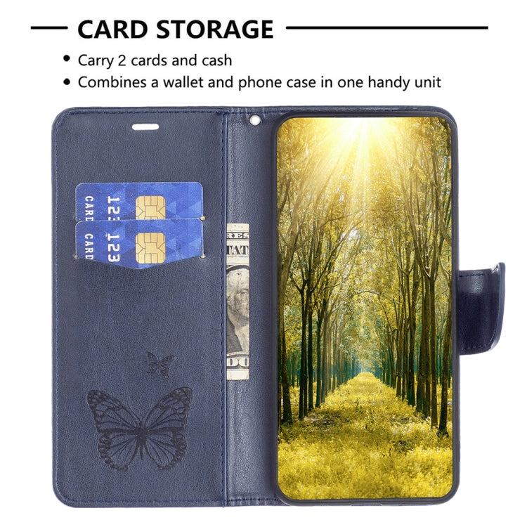 For iPhone 16 Embossing Two Butterflies Pattern Leather Phone Case(Blue) - iPhone 16 Cases by PMC TechLife | Online Shopping South Africa | PMC TechLife | Buy Now Pay Later Mobicred