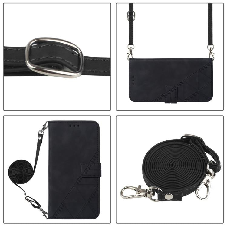 For iPhone 16e Crossbody 3D Embossed Flip Leather Phone Case(Black) - iPhone 16e Cases by PMC TechLife | Online Shopping South Africa | PMC TechLife | Buy Now Pay Later Mobicred