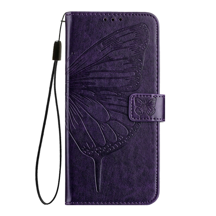 For iPhone 16 Pro Embossed Butterfly Leather Phone Case(Dark Purple) - iPhone 16 Pro Cases by PMC Jewellery | Online Shopping South Africa | PMC Jewellery | Buy Now Pay Later Mobicred