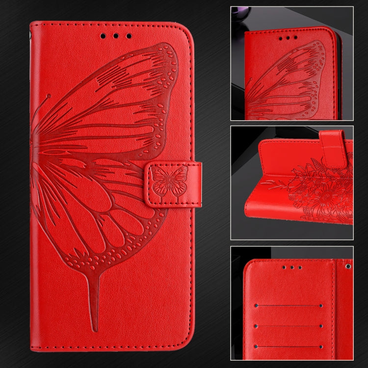 For iPhone 16 Pro Embossed Butterfly Leather Phone Case(Red) - iPhone 16 Pro Cases by PMC Jewellery | Online Shopping South Africa | PMC Jewellery | Buy Now Pay Later Mobicred