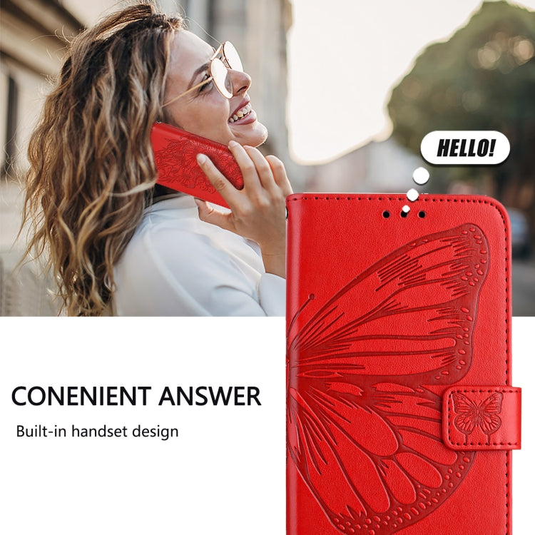 For iPhone 16 Pro Embossed Butterfly Leather Phone Case(Red) - iPhone 16 Pro Cases by PMC Jewellery | Online Shopping South Africa | PMC Jewellery | Buy Now Pay Later Mobicred