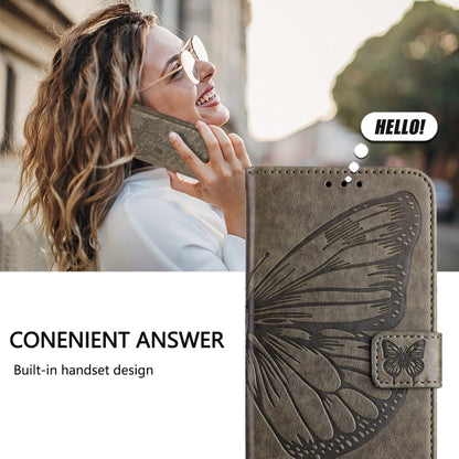 For iPhone 16 Pro Embossed Butterfly Leather Phone Case(Grey) - iPhone 16 Pro Cases by PMC Jewellery | Online Shopping South Africa | PMC Jewellery | Buy Now Pay Later Mobicred