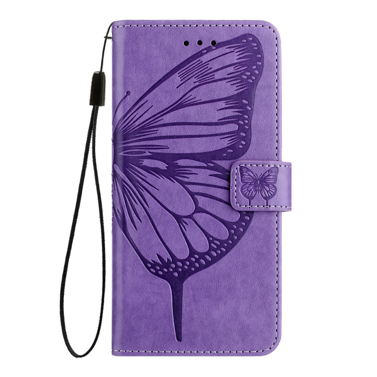 For iPhone 16 Plus Embossed Butterfly Leather Phone Case(Light Purple) - iPhone 16 Plus Cases by PMC Jewellery | Online Shopping South Africa | PMC Jewellery | Buy Now Pay Later Mobicred