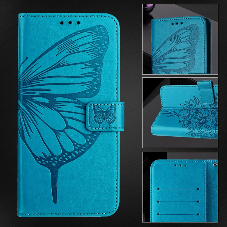 For iPhone 16 Embossed Butterfly Leather Phone Case(Blue) - iPhone 16 Cases by PMC Jewellery | Online Shopping South Africa | PMC Jewellery | Buy Now Pay Later Mobicred