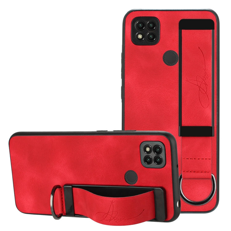 For Xiaomi Redmi 9C Wristband Holder Leather Back Phone Case(Red) - Xiaomi Cases by PMC Jewellery | Online Shopping South Africa | PMC Jewellery | Buy Now Pay Later Mobicred