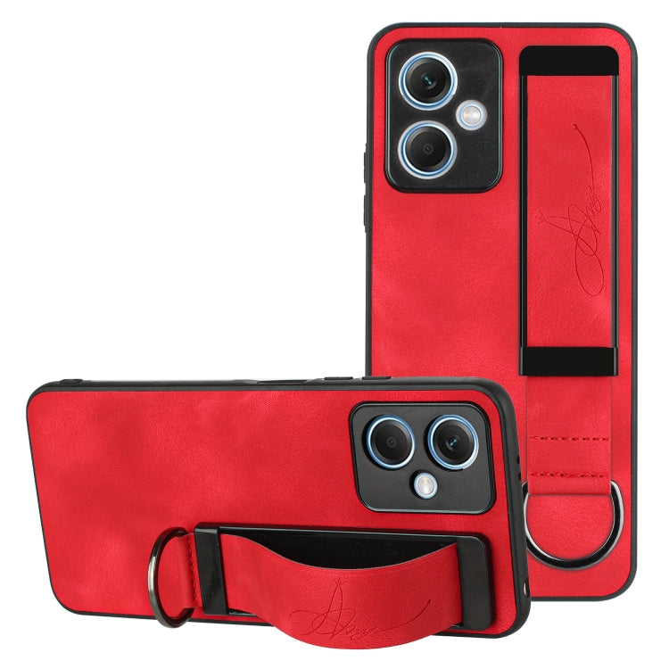 For Xiaomi Redmi Note 12 4G Global Wristband Holder Leather Back Phone Case(Red) - Xiaomi Cases by PMC Jewellery | Online Shopping South Africa | PMC Jewellery | Buy Now Pay Later Mobicred