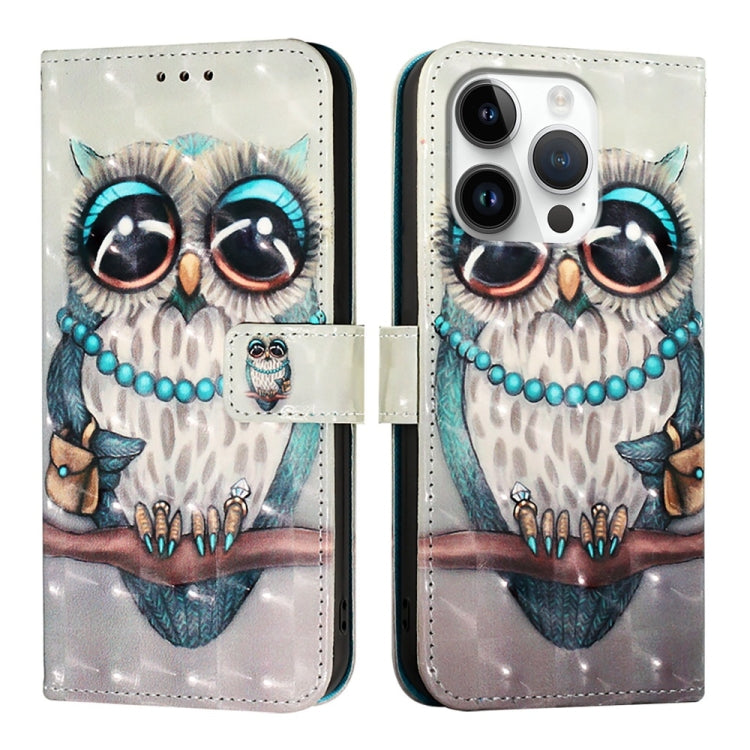 For iPhone 16 Pro 3D Painting Horizontal Flip Leather Phone Case(Grey Owl) - iPhone 16 Pro Cases by PMC Jewellery | Online Shopping South Africa | PMC Jewellery | Buy Now Pay Later Mobicred