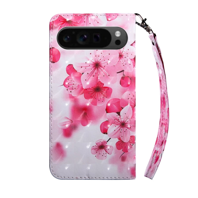 For Google Pixel 9 3D Painted Pattern Leather Phone Case(Red Flower) - Google Cases by PMC Jewellery | Online Shopping South Africa | PMC Jewellery | Buy Now Pay Later Mobicred