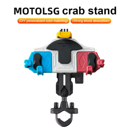 MOTOSLG Crab Motorcycle Phone Clamp Bracket L-Type Rear Mirror Mount with Anti-theft Lock(Yellow Blue White) - Holder by MOTOLSG | Online Shopping South Africa | PMC Jewellery | Buy Now Pay Later Mobicred