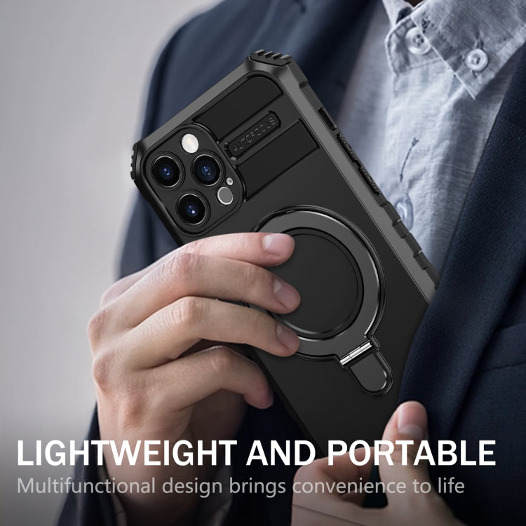 For iPhone 12 Pro Max MagSafe Magnetic Holder Phone Case(Black) - iPhone 12 Pro Max Cases by PMC TechLife | Online Shopping South Africa | PMC TechLife
