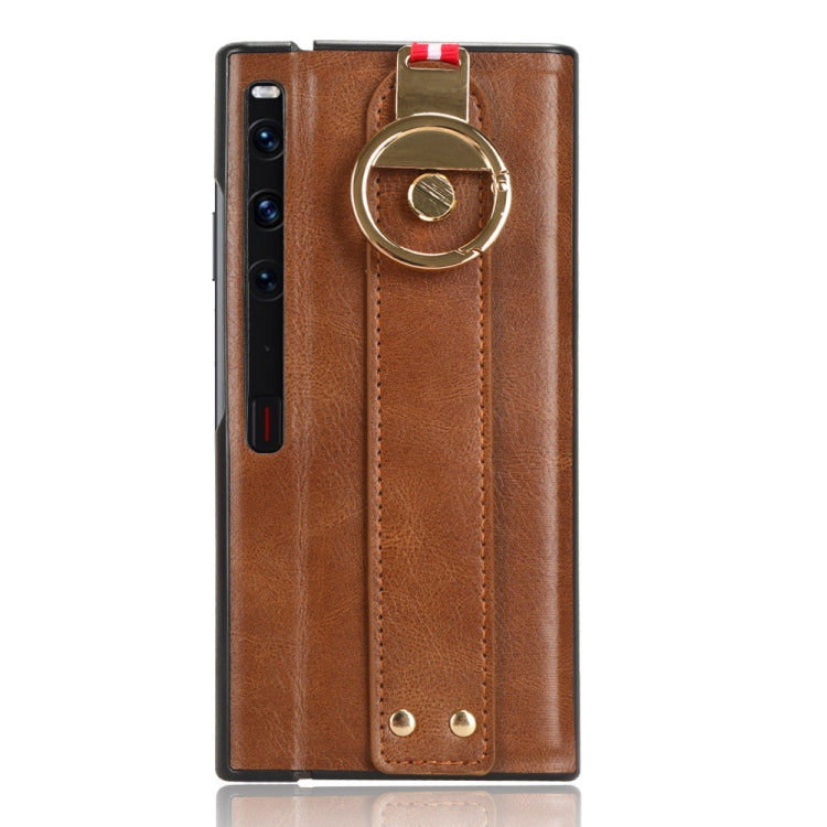 For Huawei Mate Xs 2 Wristband Leather Back Phone Case(Brown) - Huawei Cases by PMC Jewellery | Online Shopping South Africa | PMC Jewellery