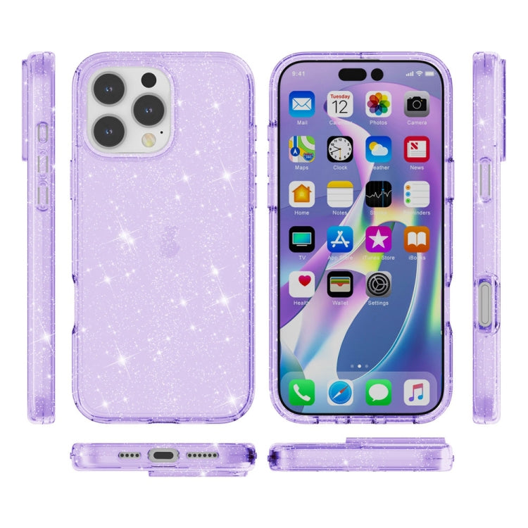 For iPhone 16 Pro Shockproof Terminator Glitter Powder Phone Case(Purple) - iPhone 16 Pro Cases by PMC TechLife | Online Shopping South Africa | PMC TechLife | Buy Now Pay Later Mobicred