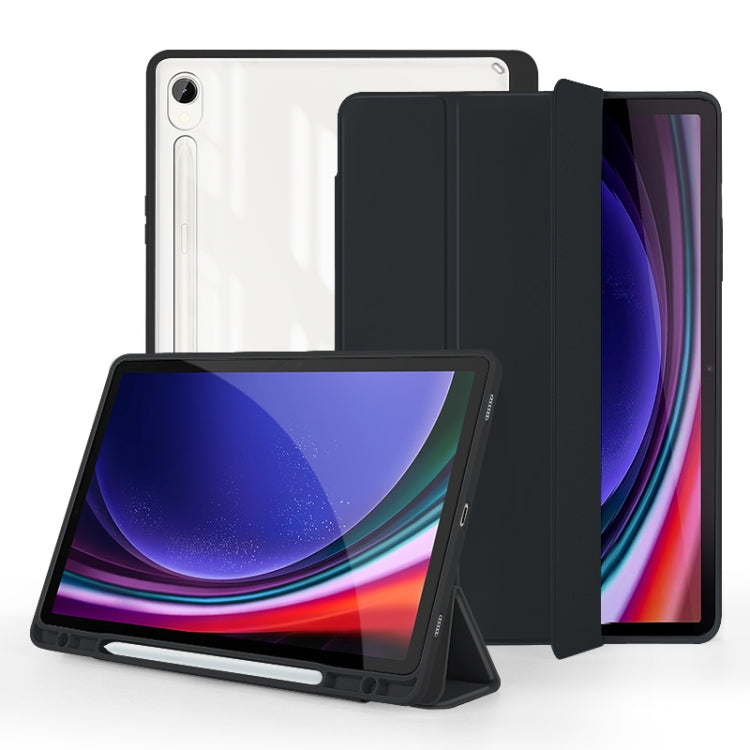 For Samsung Galaxy Tab S9 3-folding Acrylic Smart Leather Tablet Case(Black) - Galaxy Tab S9 Cases by PMC Jewellery | Online Shopping South Africa | PMC Jewellery | Buy Now Pay Later Mobicred