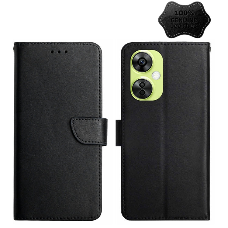 For OnePlus Nord CE 3 Lite Genuine Leather Fingerprint-proof Flip Phone Case(Black) - OnePlus Cases by PMC TechLife | Online Shopping South Africa | PMC TechLife | Buy Now Pay Later Mobicred