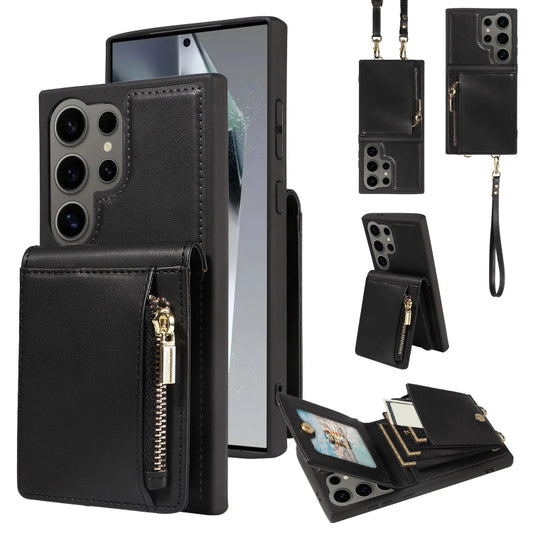 For Samsung Galaxy S24 Ultra 5G Crossbody Lanyard Zipper Wallet Leather Phone Case(Black) - Galaxy S24 Ultra 5G Cases by PMC Jewellery | Online Shopping South Africa | PMC Jewellery | Buy Now Pay Later Mobicred