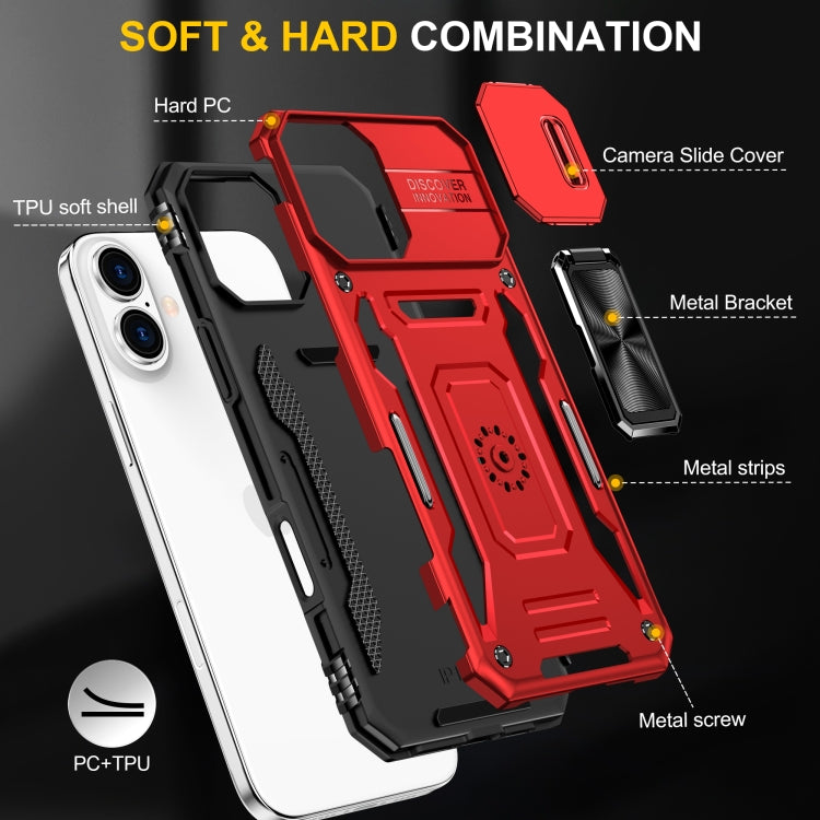 For iPhone 16 Armor PC + TPU Camera Shield Phone Case(Red) - iPhone 16 Cases by PMC TechLife | Online Shopping South Africa | PMC TechLife | Buy Now Pay Later Mobicred