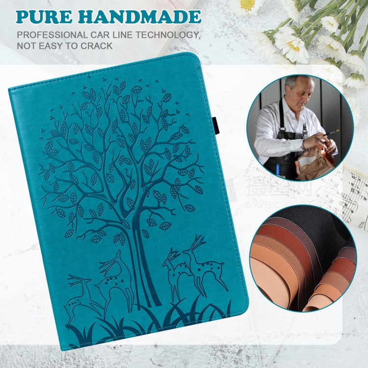 For Amazon Fire Max 11 Tree & Deer Embossed Leather Tablet Case(Blue) - Amazon by PMC TechLife | Online Shopping South Africa | PMC TechLife | Buy Now Pay Later Mobicred