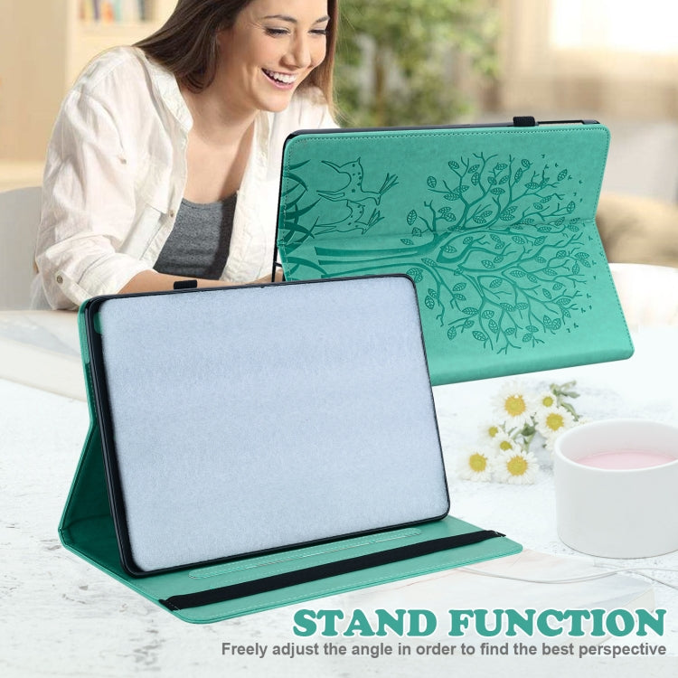 For Amazon Fire Max 11 Tree & Deer Embossed Leather Tablet Case(Green) - Amazon by PMC TechLife | Online Shopping South Africa | PMC TechLife | Buy Now Pay Later Mobicred