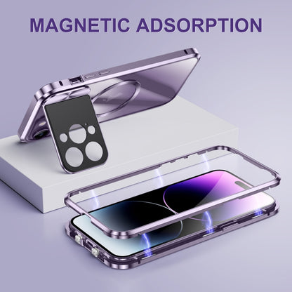 For iPhone 14 Large Window Holder MagSafe Magnetic Metal Phone Case(Purple) - iPhone 14 Cases by PMC Jewellery | Online Shopping South Africa | PMC Jewellery