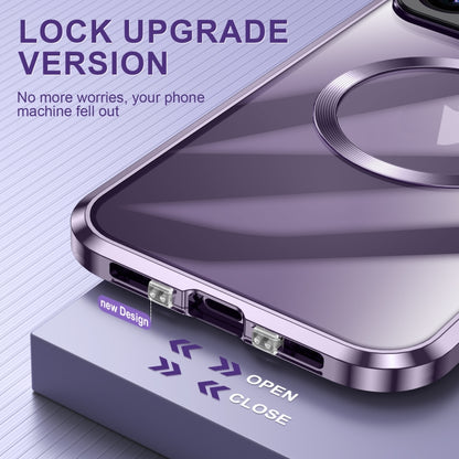 For iPhone 14 Large Window Holder MagSafe Magnetic Metal Phone Case(Purple) - iPhone 14 Cases by PMC Jewellery | Online Shopping South Africa | PMC Jewellery