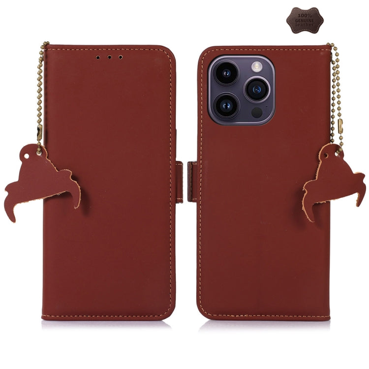 For iPhone 16 Pro Genuine Leather Magnetic RFID Leather Phone Case(Coffee) - iPhone 16 Pro Cases by PMC Jewellery | Online Shopping South Africa | PMC Jewellery | Buy Now Pay Later Mobicred