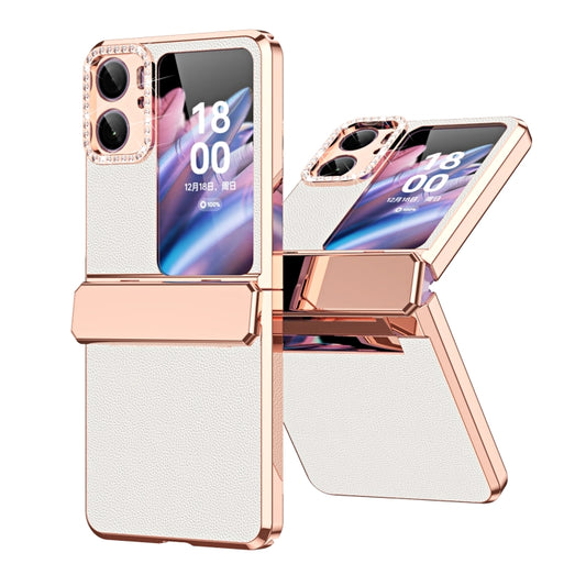 For OPPO Find N2 Flip Plated Plain Leather Folding Phone Case with Hinge(White) - Find N2 Flip Cases by PMC Jewellery | Online Shopping South Africa | PMC Jewellery | Buy Now Pay Later Mobicred