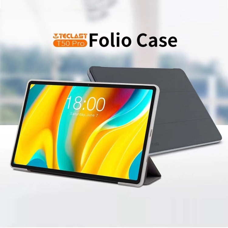 For Teclast T50 Pro 3-Fold Holder Folio Leather Tablet Smart Case(Grey) - Teclast by TECLAST | Online Shopping South Africa | PMC TechLife | Buy Now Pay Later Mobicred