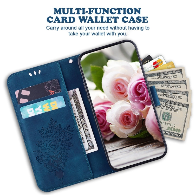 For Motorola Edge 2024 Butterfly Rose Embossed Leather Phone Case(Blue) - Motorola Cases by PMC Jewellery | Online Shopping South Africa | PMC Jewellery | Buy Now Pay Later Mobicred